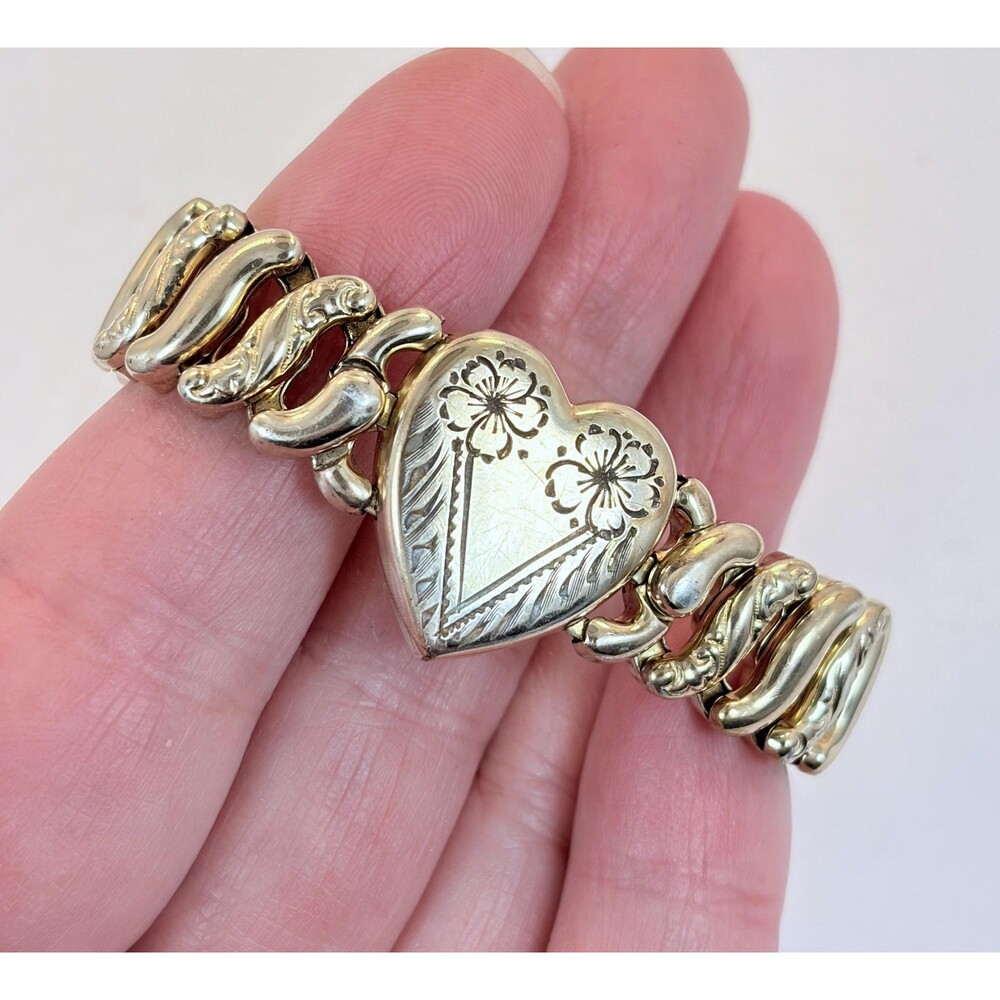 Sweetheart Bracelet, Expansion Bracelet Heart Gold Filled American Queen Vintage
